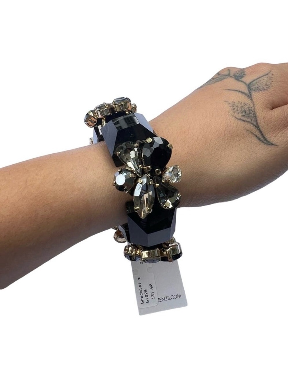 NWT ZENZII Black Gold Rhinestone Chunky Stretch Statement Bracelet